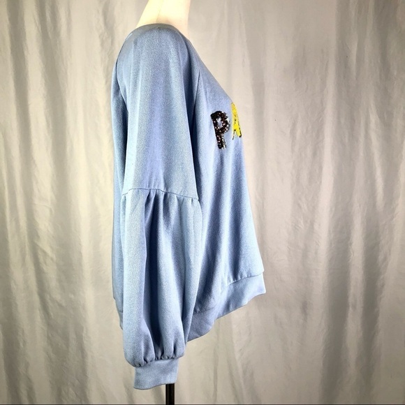 Aerie crewneck sweatshirt flounce gathered sleeves sequin PARTY sky blue XL - Picture 2 of 8